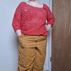 J Crew Factory Red and White Striped Gauze Cotton Peasant Blouse Size Small